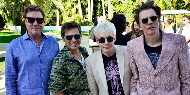 Duran Duran members, Simon Le Bon, Roger Taylor, Nick Rhodes and John Taylor at Pacha Destino Resort, in Ibiza on April 29, 2022 in Ibiza, Spain.