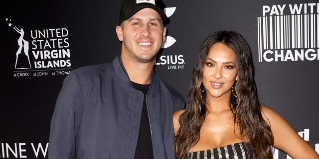 Jared Goff and Christen Harper attend as Sports Illustrated Swimsuit celebrates the launch of Issue 2022 and the debut of Pay With Change at Hard Rock Seminole on May 21, 2022 in Hollywood, Florida.