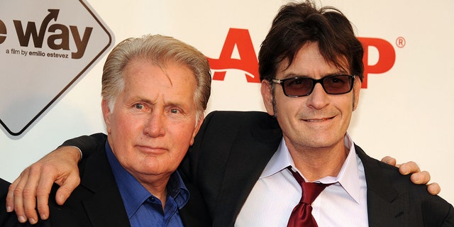 Actors Martin Sheen (left) and Charlie Sheen attend AARP's Movies For Grown Ups Film Festival screening of The Way at Nokia Theater LA Live on September 23, 2011 in Los Angeles, California. 