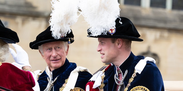 Prince Charles, Prince of Wales and Prince William, Duke of Cambridge attend the Order Of The Garter Service at St George's Chapel on June 13, 2022, in Windsor, England. The Order of the Garter is the oldest and most senior Order of Chivalry in Britain, established by King Edward III nearly 700 years ago. 