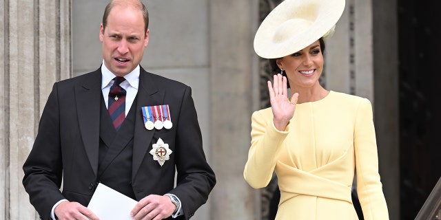 Prince William, Duke of Cambridge, and Catherine, Duchess of Cambridge, attend the national service of thanksgiving at St. Paul's Cathedral June 3, 2022, in London.