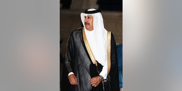 El Jeque Hamad bin Jassim bin Jaber Al Thani asiste a la cena de gala de la boda del Príncipe Guillaume de Luxemburgo y Stephanie de Lannoy en el Palacio Gran Ducal el 19 de octubre de 2012 en Luxemburgo.