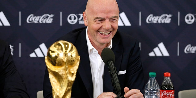 FIFA President Gianni Infantino answers questions during a 2026 soccer World Cup news conference Thursday, June 16, 2022, in New York.