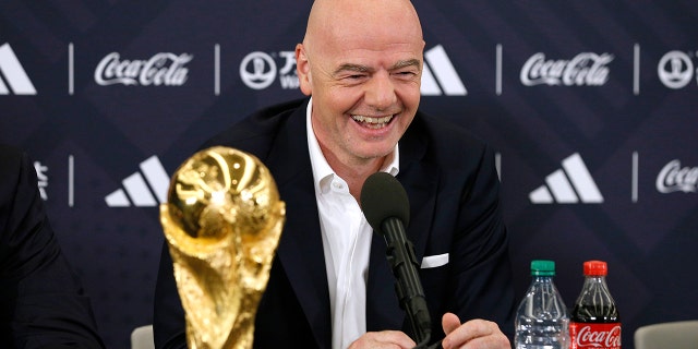 FIFA President Gianni Infantino answers questions during a 2026 soccer World Cup news conference Thursday, June 16, 2022, in New York.