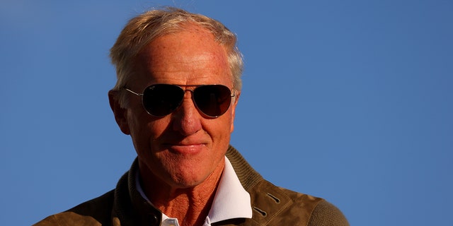 Greg Norman watching the LIV Golf Invitation on June 11, 2022 at the Centurion Club in St Albans, England.