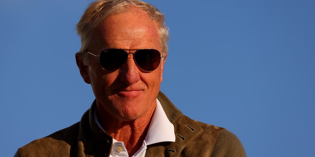 Greg Norman looks on during the LIV Golf Invitational at The Centurion Club on June 11, 2022, in St Albans, England.