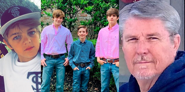 These photos provided by the family via Houston Northwest Church show, from left, Bryson Collins, Carson Collins, Hudson Collins, Waylon Collins and Mark Collins, who authorities say were all killed by Gonzalo Lopez, 46, a convicted murderer who escaped from prison. 