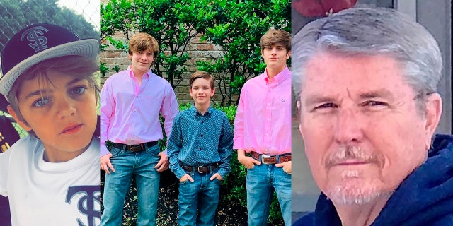These photos provided by the family via Houston Northwest Church show, from left, Bryson Collins, Carson Collins, Hudson Collins, Waylon Collins and Mark Collins, who authorities say were all killed by Gonzalo Lopez, 46, a convicted murderer who escaped from prison.