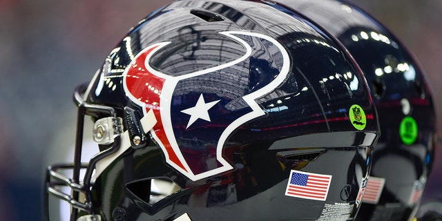 A Houston Texans helmet awaits the next series during the football game between the Indianapolis Colts and Houston Texans at NRG Stadium on December 5, 2021 in Houston, TX.