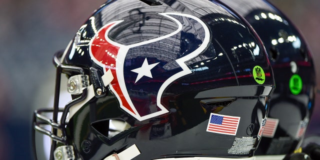 A Houston Texans helmet awaits the next series during the football game between the Indianapolis Colts and Houston Texans at NRG Stadium on December 5, 2021 in Houston, TX.