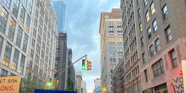 Protestors are seen marching in the streets of New York City in response to the Supreme Court's ruling on Roe v. Wade.