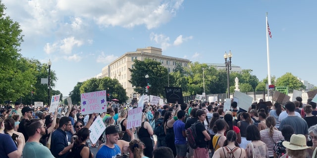 Protesters gathered outside the Supreme Court on June 25.