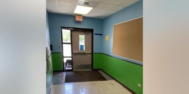 The west entrance exterior door the suspect entered at Robb Elementary School in Uvalde, Texas.