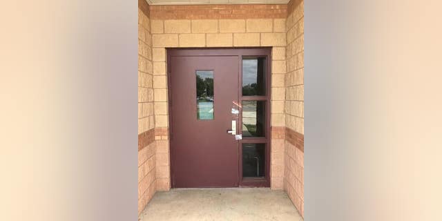 The west entrance exterior door the suspect entered at Robb Elementary in Uvalde, Texas.