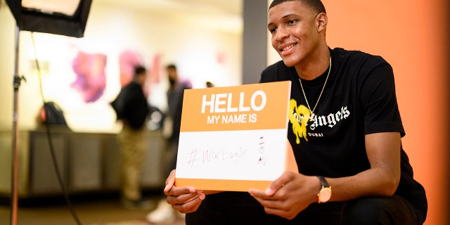 A behind-the-scenes photo of NBA Draft prospect Jabari Smith Jr. posing for a portrait during media availability as part of the 2022 NBA Draft June 22, 2022, at the Westin Times Square in New York City.