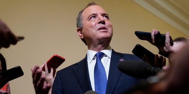 Rep. Adam Schiff, D-Calif., a member of the House select committee investigating the Jan. 6 attack on the U.S. Capitol, speaks with members of the press after a hearing at the Capitol in Washington, Tuesday, June 21, 2022. (AP Photo/Patrick Semansky)