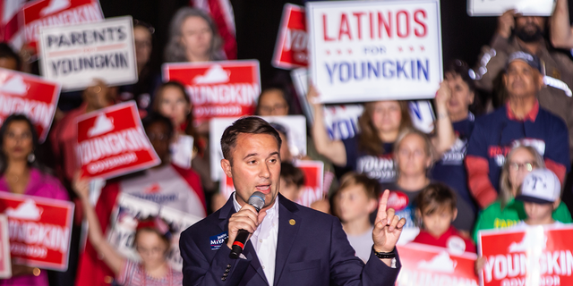 Virginia Republican Attorney General candidate Jason Miyares speaks during a rally in support of Republican gubernatorial candidate Glenn Youngkin.