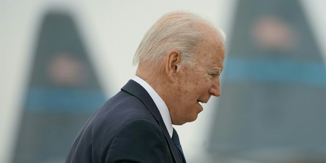 President Biden boards Air Force One at Delaware Air National Guard base in New Castle, Delaware, on April 25, 2022. 