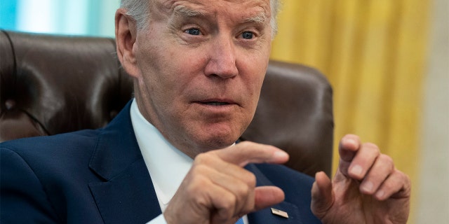 President Biden gives an interview with the Associated Press in the Oval Office