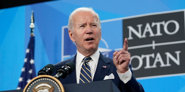 President Biden speaks during a news conference on the final day of the NATO summit in Madrid, Thursday, June 30, 2022. (AP Photo/Susan Walsh)