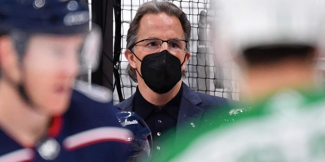 Head Coach John Tortorella of the Columbus Blue Jackets watches his team play against the Dallas Stars at Nationwide Arena on March 14, 2021 in Columbus, Ohio.