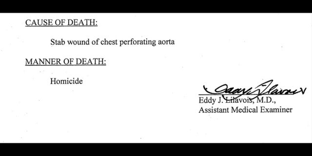 The cause and manner of death as listed on Joyce Sheridan's autopsy report