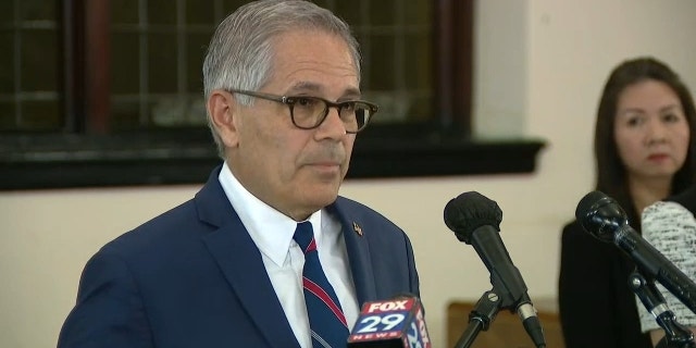 Philadelphia District Attorney Larry Krasner at a press conference in 2022. 