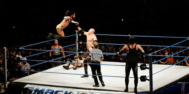MC Punk and Fight Kane during the WWE Smackdown at Plaza Vicente Fernandez on Feb. 14, 2010, in Guadalajara, Mexico.
