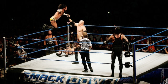 MC Punk and Fight Kane during the WWE Smackdown at Plaza Vicente Fernandez on Feb. 14, 2010, in Guadalajara, Mexico.