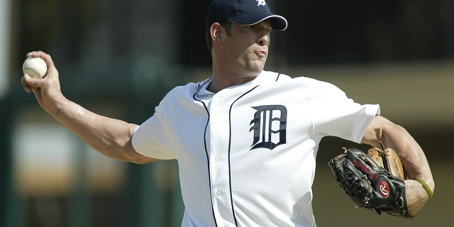 Kyle Farnsworth #44 of the Detroit Tigers pitches against the Washington Nationals during a spring training game March 7, 2005 at Marchant Stadium in Lakeland, Florida.