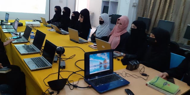 Girls studying in an underground school operated by LEARN Afghanistan, a charity set up to help educate Afghan girls.