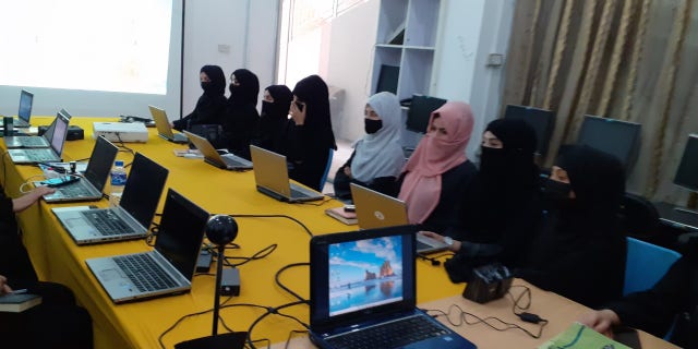 Girls studying in an underground school operated by LEARN Afghanistan, a charity set up to help educate Afghan girls.