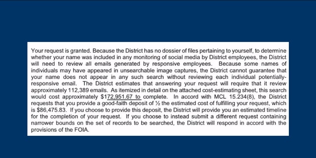 Rochester, Michigan, parent was quoted 170K for a public records request
