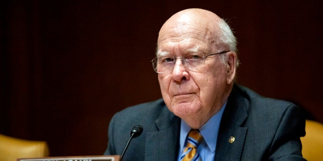 Sen. Patrick Leahy, D-Vt., listens as Chairman of the Joint Chiefs of Staff Gen. Mark Milley and Secretary of Defense Lloyd Austin testify before the Senate Appropriations Committee Subcommittee on Defense May 3, 2022, on Capitol Hill in Washington.