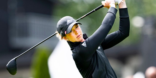 Linn Grant of Sweden plays from the first tee during the final round of the Scandinavian Mixed at Halmstad Golf Club, Sweden, Sunday June 12, 2022.