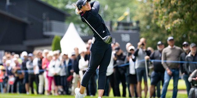 Linn Grant of Sweden hits from the first tee during the final round of the Scandinavian Mixed at Halmstad Golf Club, Sweden, Sunday June 12, 2022.