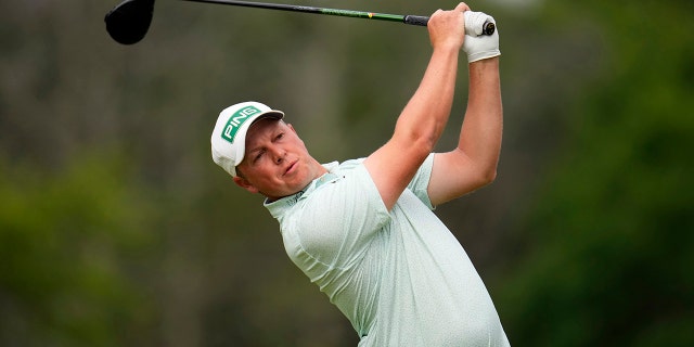 M.J. Daffue of South Africa hits on the eighth hole during the second round of the U.S. Open at The Country Club Friday, June 17, 2022, in Brookline, Mass.