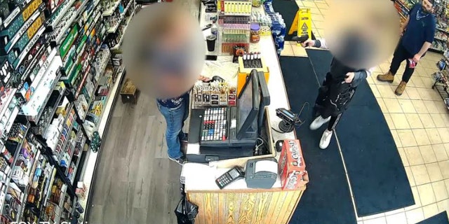 Surveillance images showing a 12-year-old allegedly holding up a gas station at gunpoint.