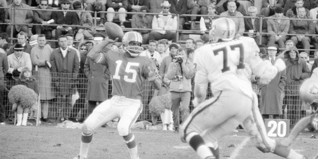 Denver QB Marlin Briscoe (15) in action vs Oakland Raiders at Mile High Stadium. Denver, CO 11/10/1968.