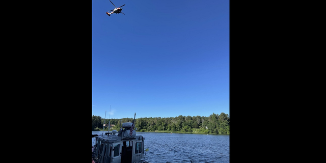 A helicopter also was participating in the search Friday, according to this image released by Massachusetts State Police.