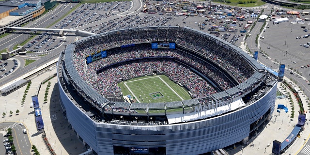 An aerial view of MetLife Stadium in East Rutherford, N.J., June 20, 2014. 