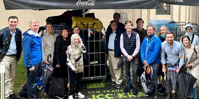 Members of a mission from Temple Emanu-El in Manhattan traveled to the Ukraine-Polish border recently to "bear witness," both to the struggles of the people of Ukraine and to those who are helping them pick up the pieces of their lives. Martin Bell is pictured at center (in front, in dark jacket and wearing glasses), along with other members of Temple Emanu-El.