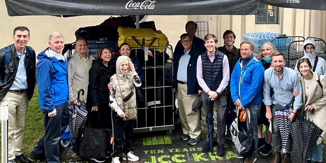 Members of a mission from Temple Emanu-El in Manhattan traveled to the Ukraine-Polish border recently to "bear witness," both to the struggles of the people of Ukraine and to those who are helping them pick up the pieces of their lives. Martin Bell is pictured at center (in front, in dark jacket and wearing glasses), along with other members of Temple Emanu-El. 