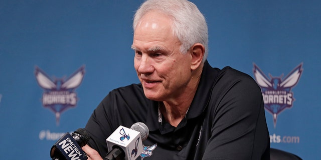 FILE - Charlotte Hornets general manager Mitch Kupchak speaks to the media during a news conference for the NBA basketball team in Charlotte, N.C., April 12, 2019. 
