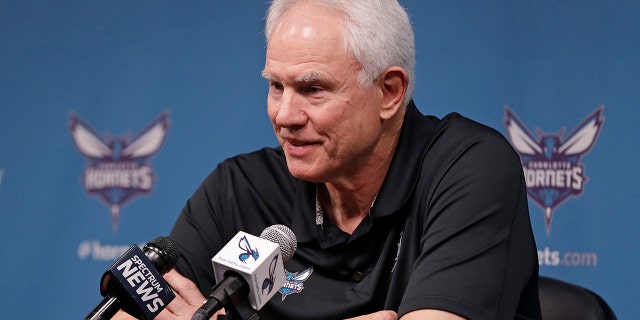 FILE - Charlotte Hornets general manager Mitch Kupchak speaks to the media during a news conference for the NBA basketball team in Charlotte, N.C., April 12, 2019. 