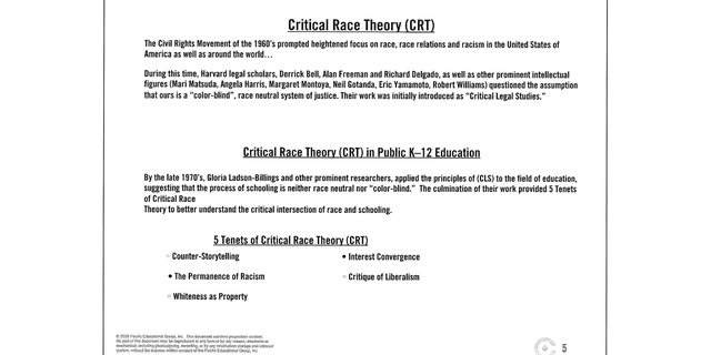 A presentation from the Pacific Educational Group showing the link between schools and critical race theory. 