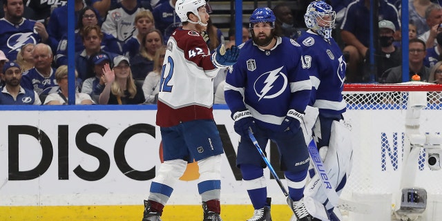 Pat Maroon #14 of the Tampa Bay Lightning reacts after a call in the second period of the game against the Tampa Bay Lightning in Game Six of the 2022 NHL Stanley Cup Final at Amalie Arena on June 26, 2022 in Tampa, Florida.