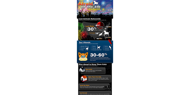 Pet Amber Alert released an "Afraid on the 4th — Keeps Pets Safe" report and infographic in 2015, which detailed how many pets are lost around the Fourth of July, according to data from Animal Control Services.
