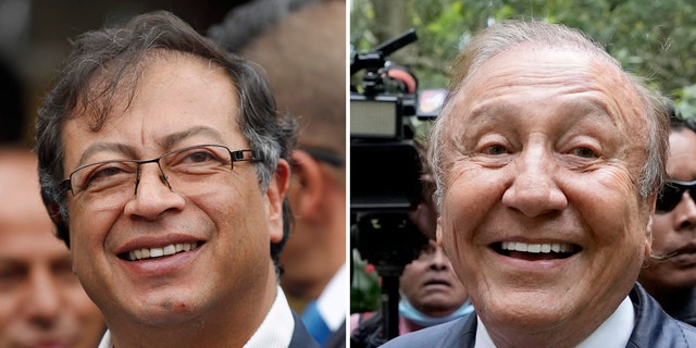 Esta combinação de fotos mostra os candidatos presidenciais colombianos Gustavo Petro, à esquerda, 17 de junho de 2018, e Rodolfo Hernández, em 2 de junho de 2022, em Bogotá, Colômbia.