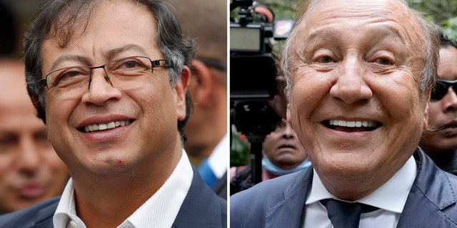 Esta combinação de fotos mostra os candidatos presidenciais colombianos Gustavo Petro, à esquerda, 17 de junho de 2018, e Rodolfo Hernández, em 2 de junho de 2022, em Bogotá, Colômbia.